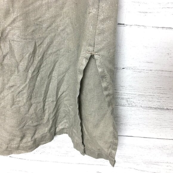 Chico's Women's khaki Tan Metallic Linen Shirt Button Front Long Sleeves Medium - Picture 4 of 8
